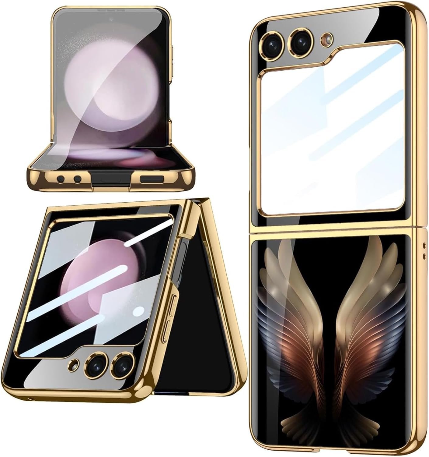 KAPA 9H Glass Back Case for Samsung Galaxy Z Flip6 / Z Flip 6,Ultra Thin Full Body Protection Folding Hard Back Cover, Design Wings