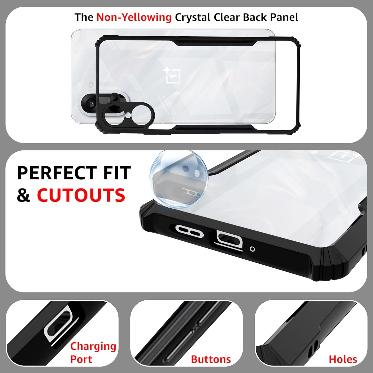 CEDO OnePlus Nord CE5 / CE 5 (5G) Back Case Cover | Camera Protection Shockproof Bumper-Edge | Acrylic Crystal Clear 360 Degree Protection TPU+PC | Transparent Eagle Back Case Cover (Black) - Image 6