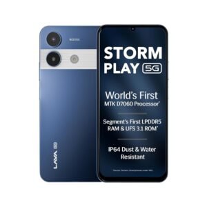 Lava Storm Play 5G (Frosty Blue, 8+8*GB RAM, 256 GB Storage)|India’s First MT D7060 Processor with 525k Antutu |50 MP AI Camera | 6.75″ HD+ Display (120 Hz) | 5000 mAh Battery |IP64 Dust & Water Proof
