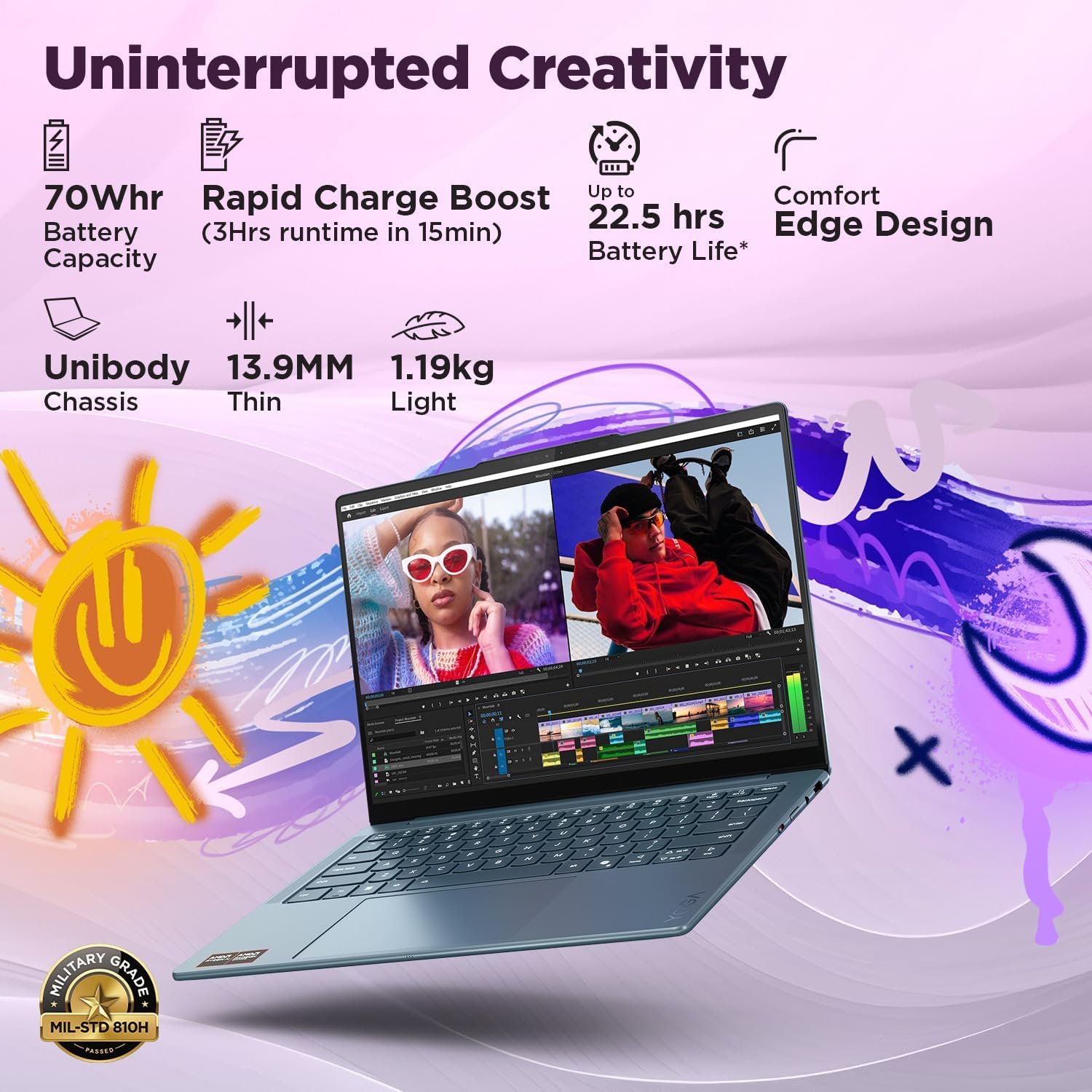 Lenovo Yoga Slim 7 AMD Ryzen AINow 7 350, 83JY005YIN AI Laptop, Copilot+ 32GB RAM/1TB SSD/14"(35.5cm)WUXGA OLED/50 TOPS/Windows 11, Office Home 2024, Backlit Keyboard, 1Yr ADP Free, Teal, 1.19Kg - Image 8