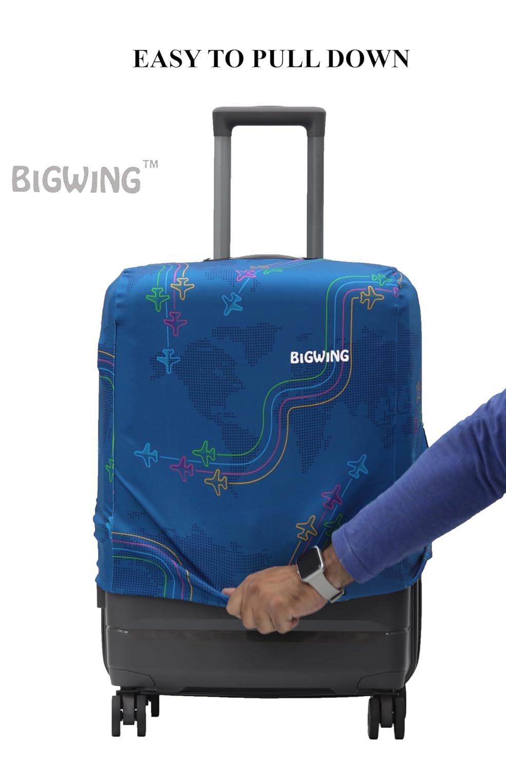 BIGWING Protective Cover in Polyester Fabric with Jet Print for | 24' Inch 65 cm Medium Size | Hard Luggage Trolley Bag Cover (Fits Only On Fiber - Plastic Trolley Bag) - Image 2