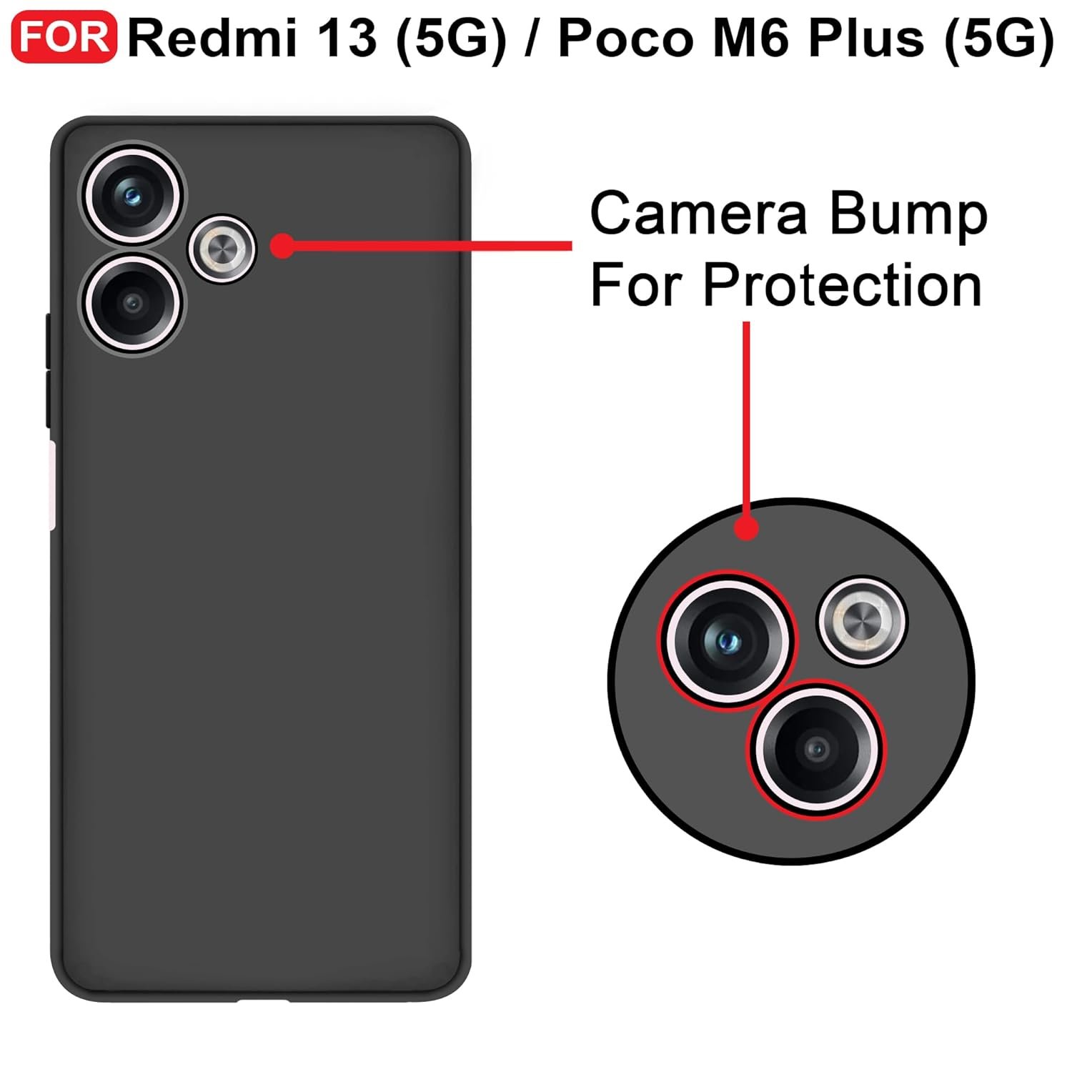 CEDO Redmi 13 (5G) / Poco M6 Plus (5G) Back Cover | Camera Bump Protection Inner Fabric Lining | Soft Case Cover (Black) - Image 3