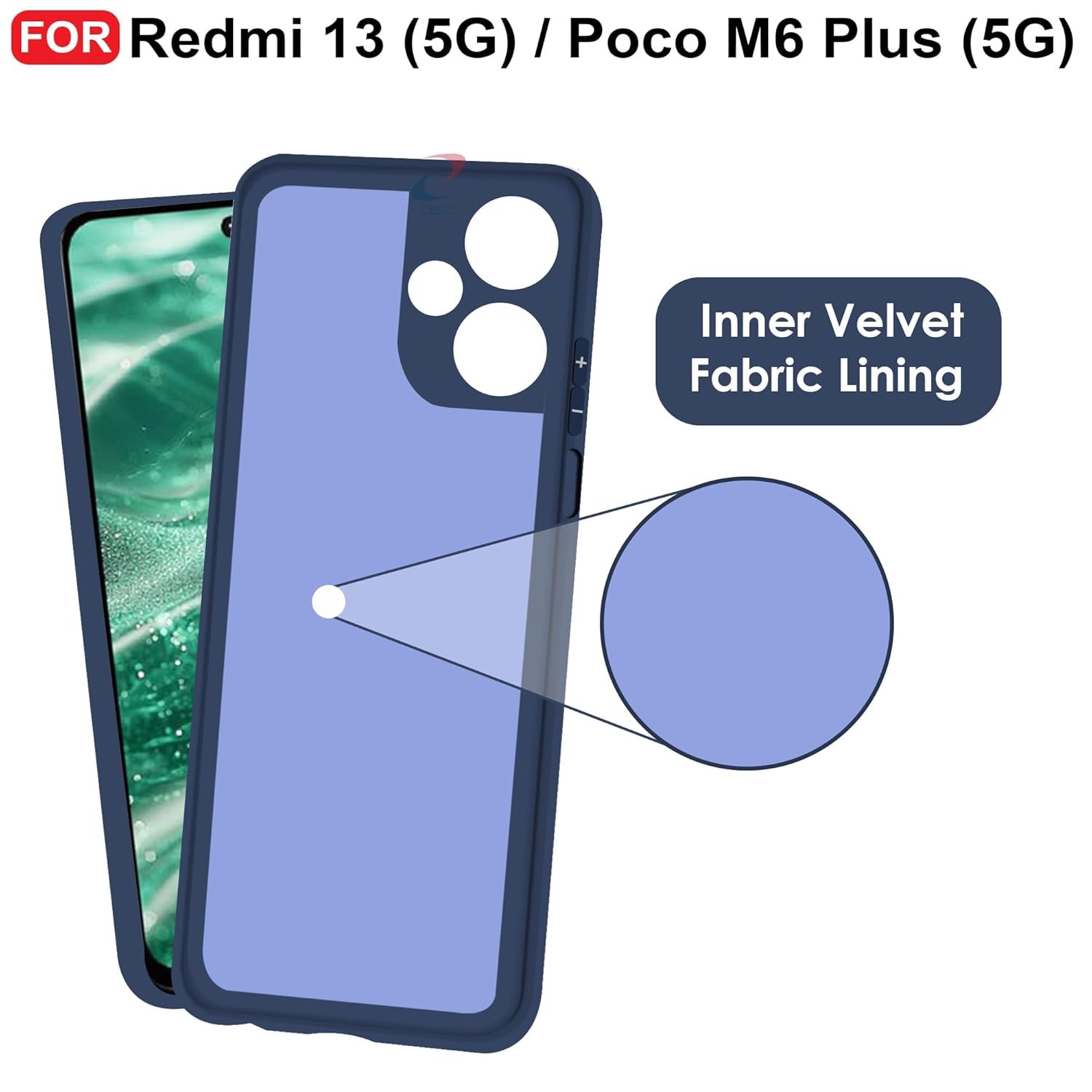 CEDO Redmi 13 (5G) / Redmi 13 Prime Edition/Poco M6 Plus (5G) Back Cover | Camera Bump Protection & Inner Velvet Fabric Lining | Ultra Slim Matte Soft Rubberised Case Cover (Blue) - Image 4