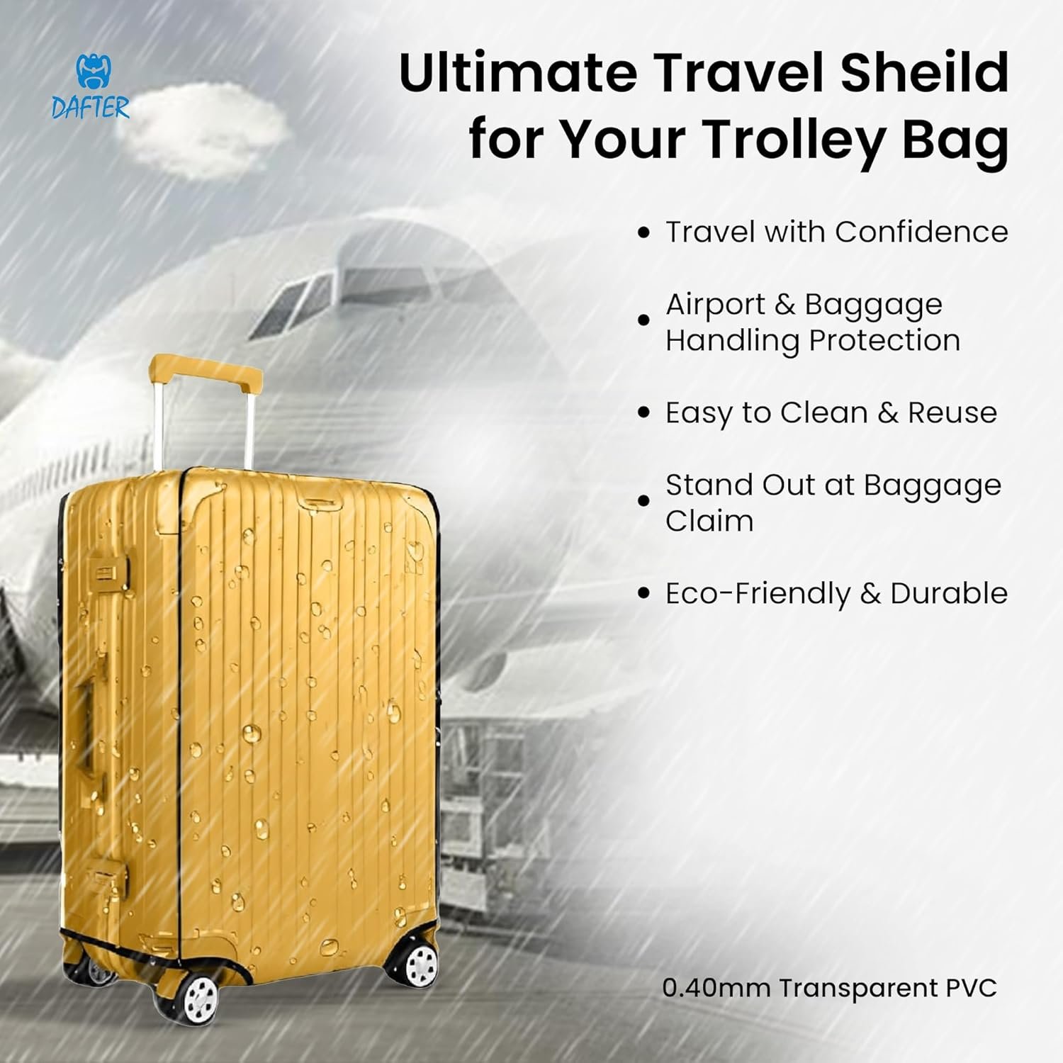 DAFTER 0.40mm Thickness PVC Transparent Luggage Trolley Waterproof Dust proof Suitcase & Trolley Bag Cover with Zipper | Hard Luggage 22 Inches - Suitable for 56cm (Medium Size Suitcase for Any Brand) - Image 3