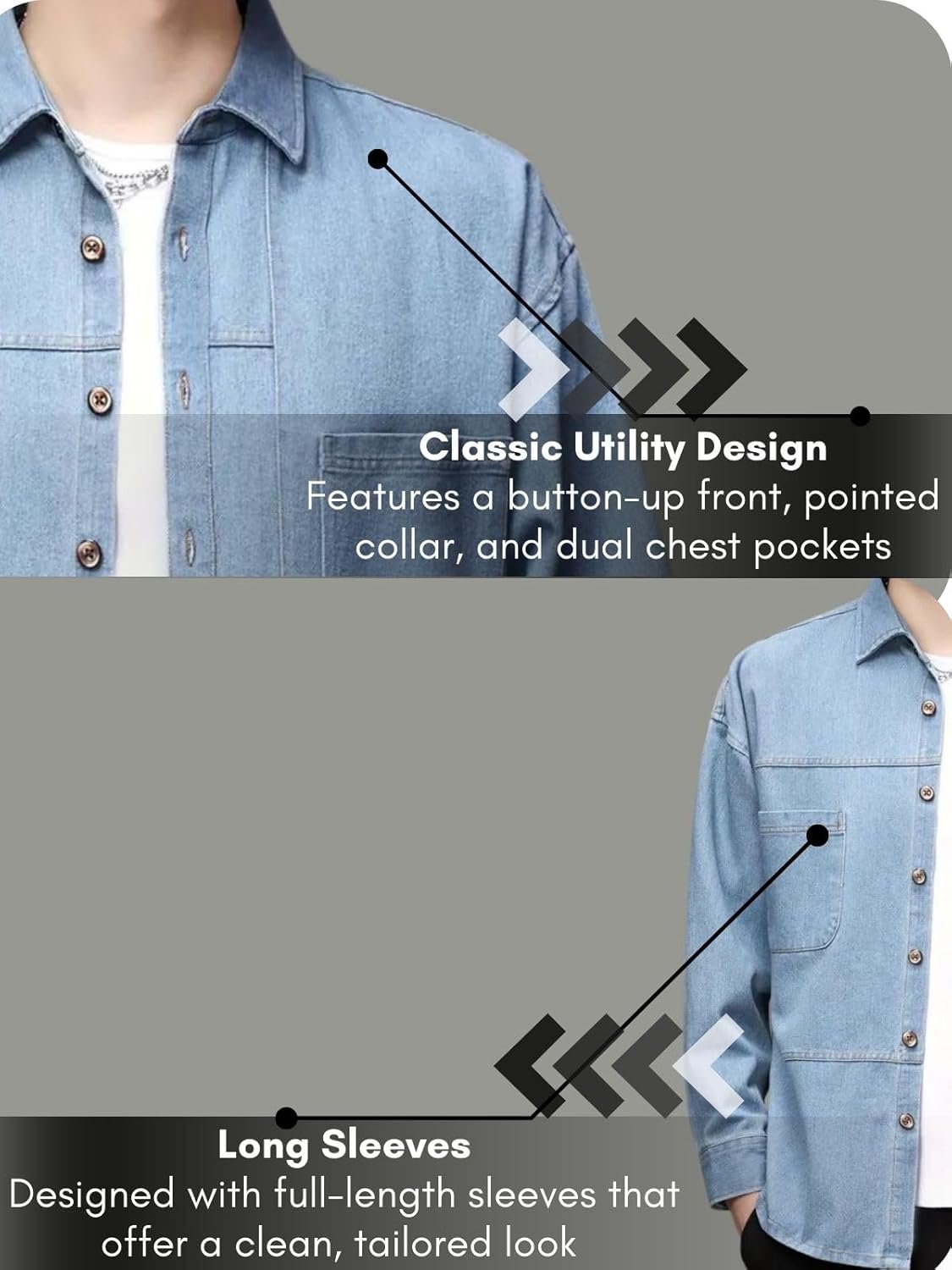 GRECIILOOKS Men’s Casual Denim Shirt's | Full Sleeve Regular Fit Jeans Shirt | Stylish Blue Denim Shirts for Men | Versatile for Everyday Wear - Image 5
