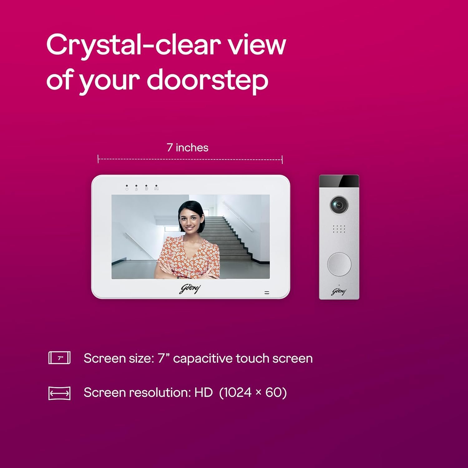 Godrej SeeThru NeX Touch Video Door Phone | 7" HD Touch Display, WiFi Mobile Connectivity, 2MP 1080P Outdoor Camera with Angular Bracket, 2-Way Talk, IR Night Vision, Controls 1 Lock - Image 2