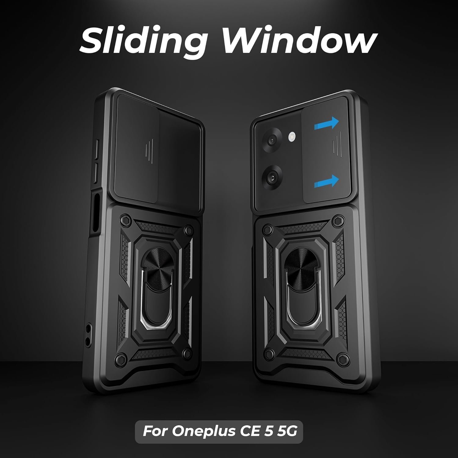 A rtistque Armor Bumper Back Case Cover for OnePlus Nord CE5 5G | Stylish Ring Holder & Inbuilt Stand | Sliding Camera Cover | Shockproof TPU Protective Design | Oneplus Nord Ce 5 Back Cover - Black - Image 4