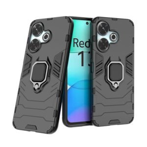 CEDO Rugged Redmi 13 (5G) / Redmi 13 Prime Edition/Poco M6 Plus (5G) Defender Case | Rotating Ring Holder & Kickstand in-Built | Military Grade Armor | Bumper Back Cover (Black)