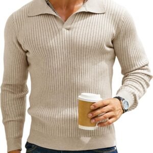DENIMHOLIC Men’s Cotton Full Sleeve Collar Polo Sweater for Men, Rib Knitted Sweaters for Men Winter Sweater for Man