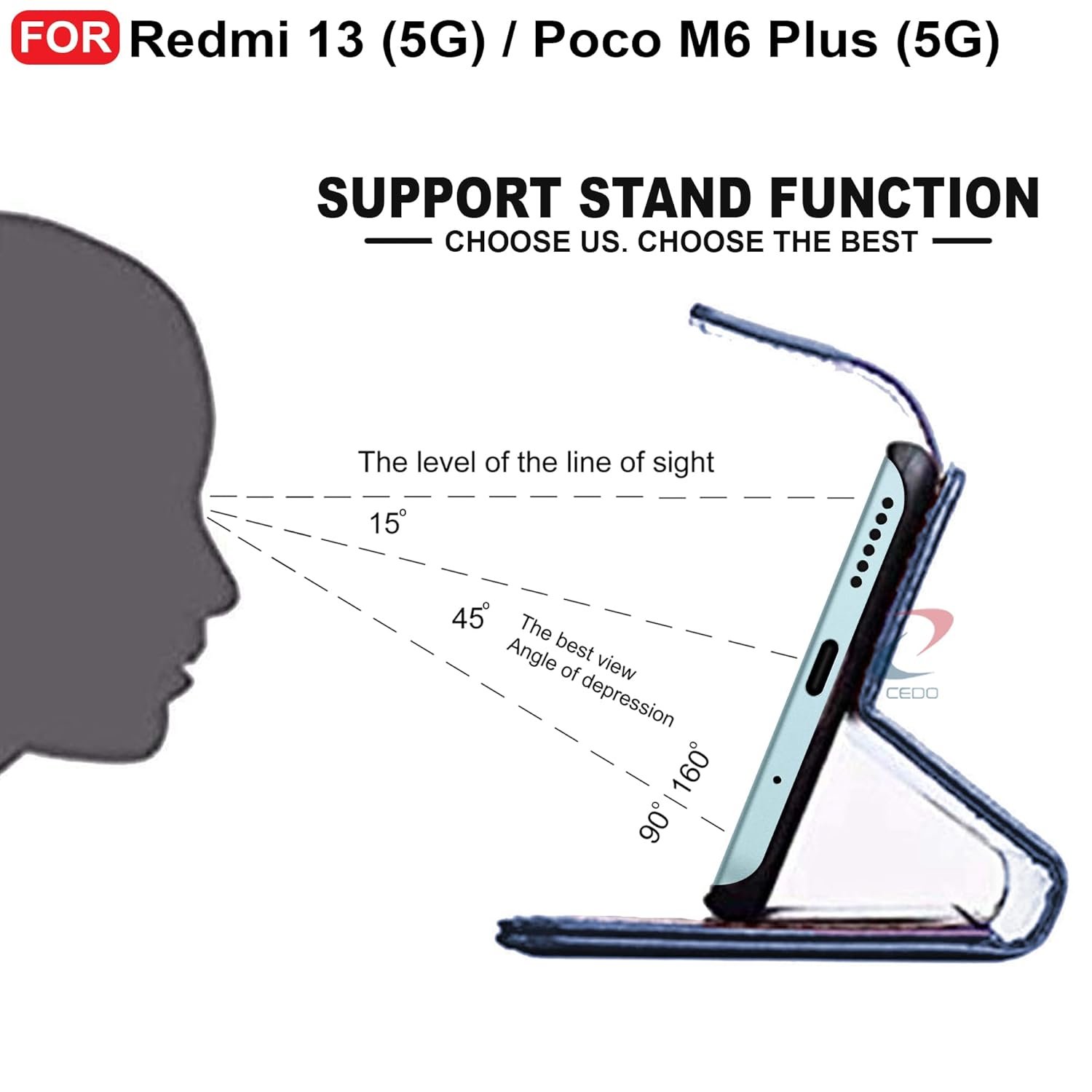 CEDO Redmi 13 (5G) / Redmi 13 Prime Edition/Poco M6 Plus (5G) Flip Cover | Leather Finish | Inside Pockets & Inbuilt Stand | Shockproof Wallet Style Magnetic Closure Back Case Flipcover (Blue) - Image 6