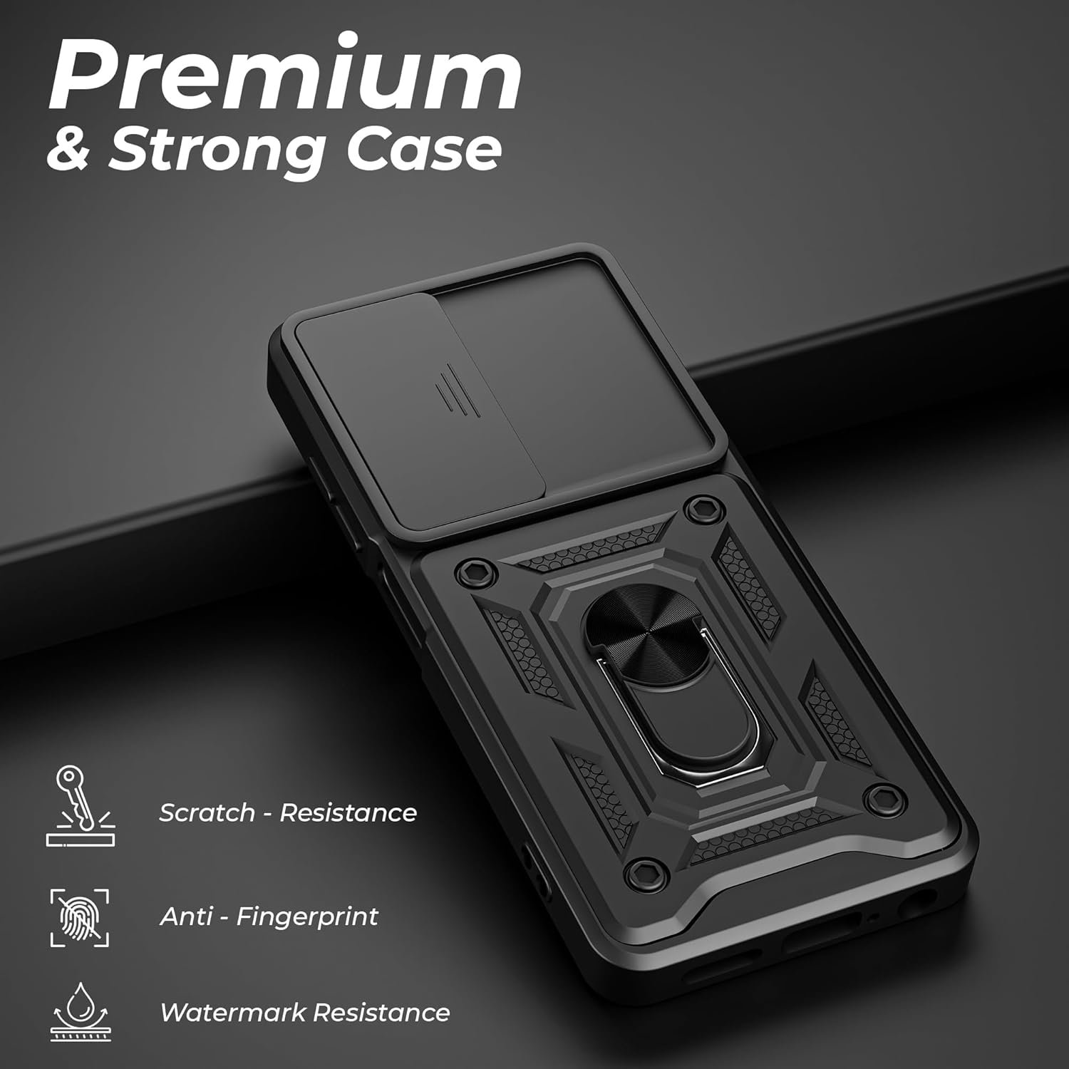 A rtistque Armor Bumper Back Case Cover for OnePlus Nord CE5 5G | Stylish Ring Holder & Inbuilt Stand | Sliding Camera Cover | Shockproof TPU Protective Design | Oneplus Nord Ce 5 Back Cover - Black - Image 3