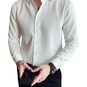 GRECIILOOKS Men’s Formal Button Down Shirt – Slim Fit Shirt’s for Men | Textured Long Sleeve Polycotton| Business & Meeting Ready (Available in Plus Size and Combo Pack of 2)