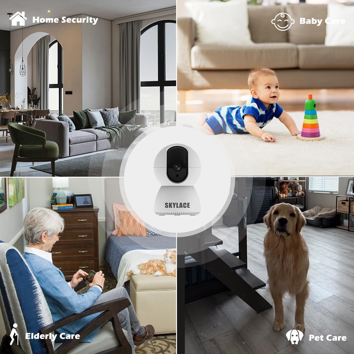 SKYLACE 360° Smart WiFi CCTV Camera | 3MP Full HD | Motion Tracking, Night Vision, Two-Way Audio | Mobile App & Alexa Compatible | Indoor Home Security Camera - Image 2