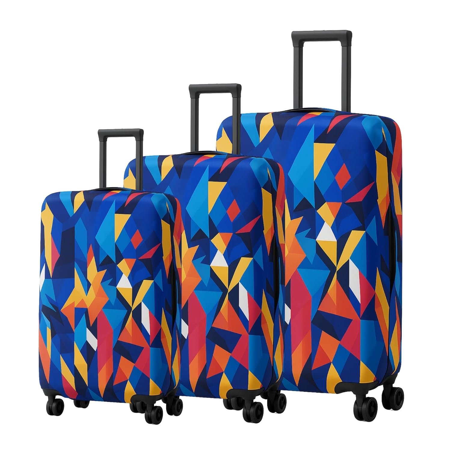 AMPEREUS® Trolley Bag Cover Set of 3 – Stretchless, Waterproof and Polyester Fabric with Multicolour Abstract Print Luggage Cover for Small, Medium & Large Size Suitcase Cover (20, 24 & 28 Inch)