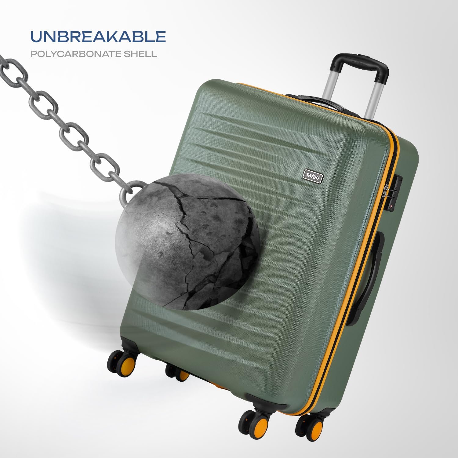 Safari Defender 8 Wheels 68cm Medium Size Trolley Bag, Hard Case Polycarbonate, 360 Degree Wheeling Luggage, TSA Lock, Anti-Theft Zippers, Suitcase for Travel, Trolley Bags for Travel, Thyme Green - Image 2