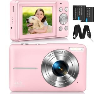 CAMKORY Digital Camera FHD 1080P 44MP Compact Camera 16X Digital Zoom Camera Small Easy to Use Selfie with 2 Batteries for Children Beginners Girls