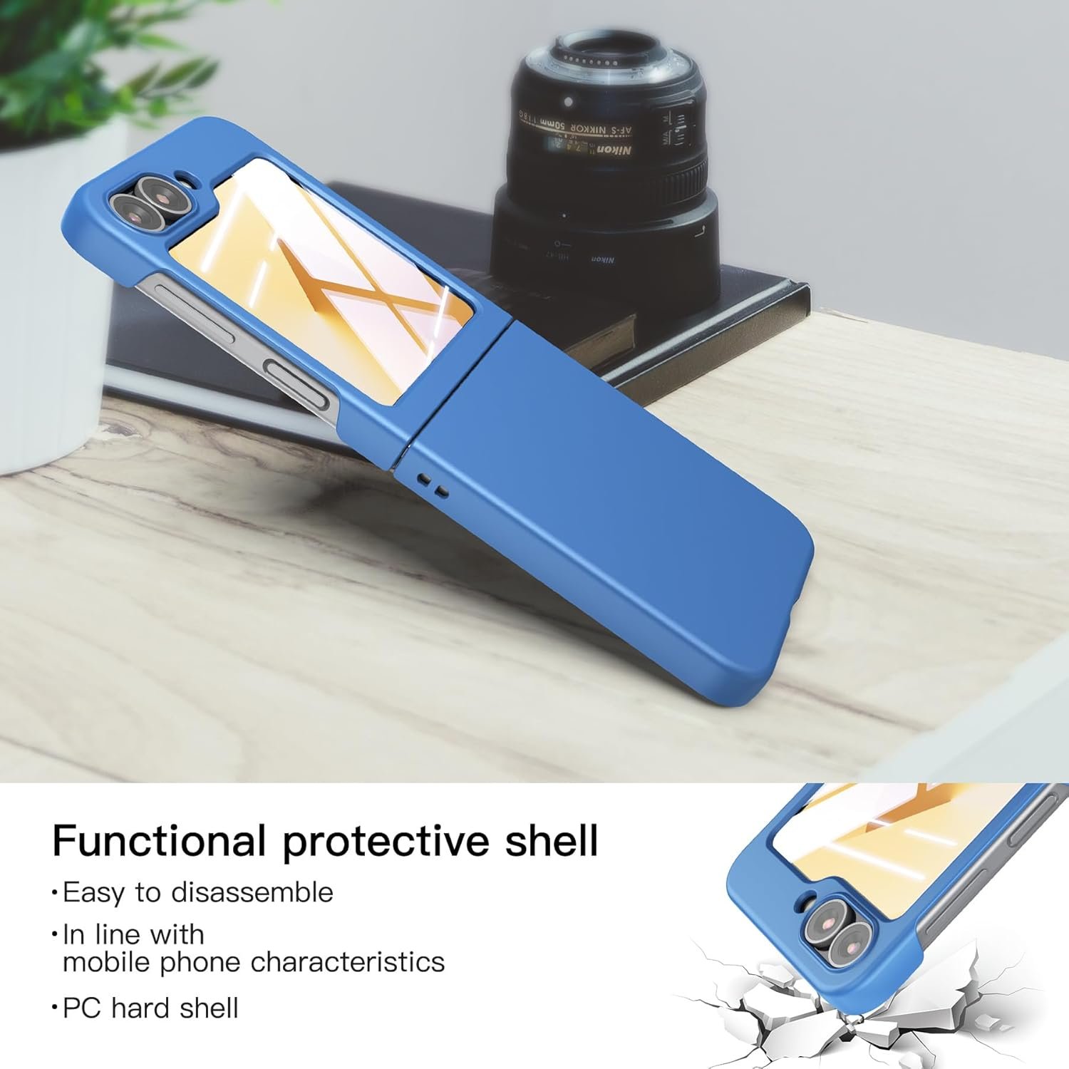 Foluu Slim Fit Case for Samsung Galaxy Z Flip 6, with Front Built-in Screen Protector, Ultra Thin Matte PC Protective Cover for Samsung Galaxy Z Flip6 5G 2024 (Blue) - Image 3