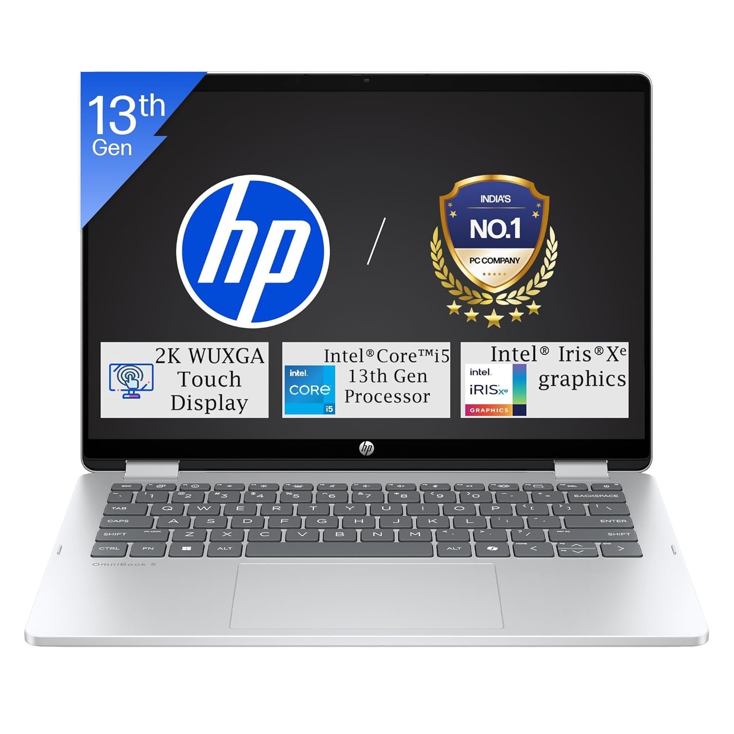 HP OmniBook 5 Flip,Intel Core i5 13th Gen 1334U (16GB LPDDR5,512GB SSD) 2K, WUXGA,Anti-Glare,300 nits,14''/35.6cm Touchscreen,Win11, M365 Basic(1yr), Office Home24, Silver,1.65kg, 5MP Camera, fp0789TU
