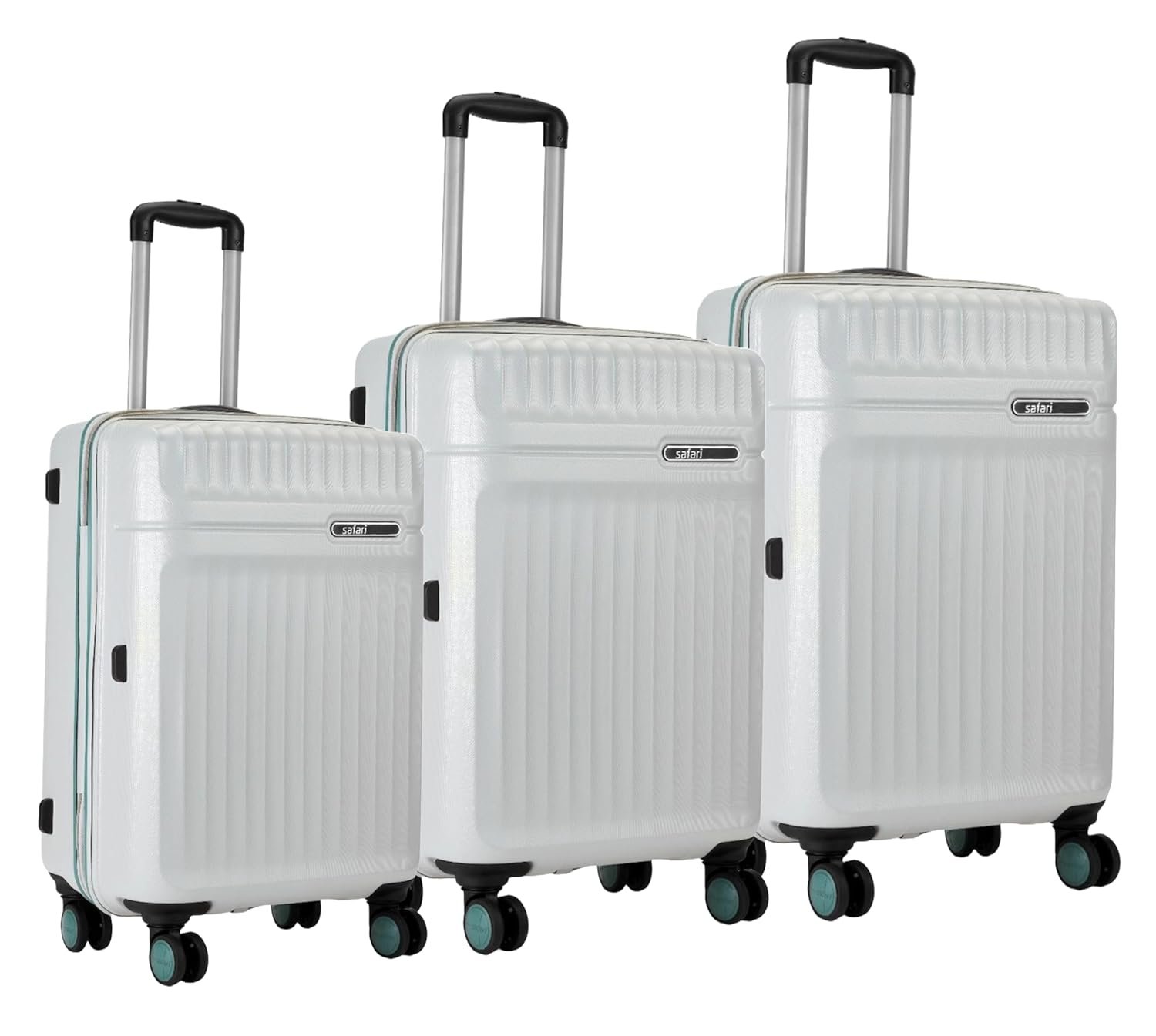 Safari Oculus 8 Wheels, Anti-Theft Zipper (Cabin & Check-in) Polycarbonate Trolley Spinner Luggage Set of 3, 55Cm, 65Cm & 77Cm, Small, Medium, Large (Cloud Grey)