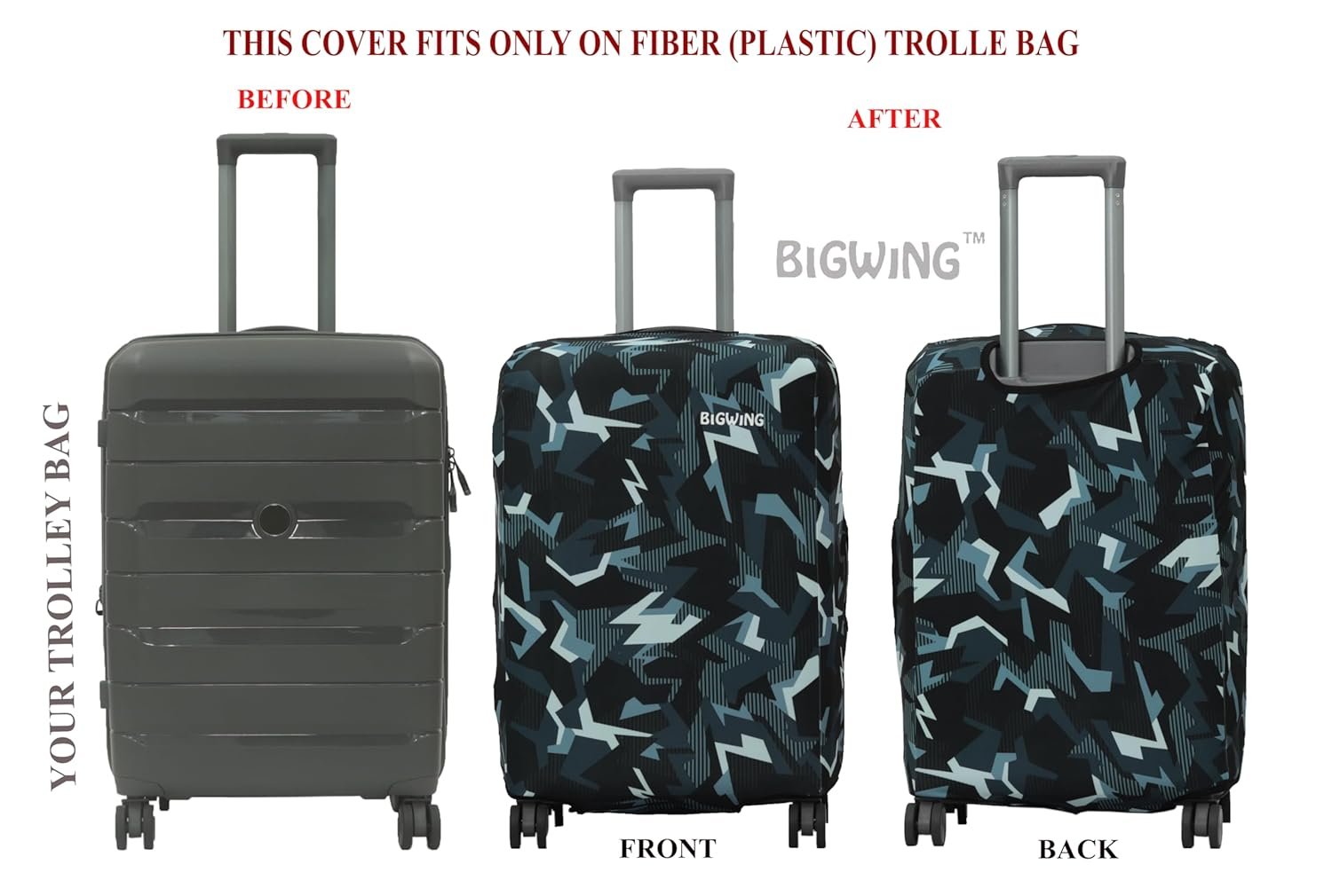 BIGWING Protective Cover in Polyester Fabric with Camouflage Print for | 24' Inch 65 cm Medium Size | Hard Luggage Trolley Bag Cover (Fits Only On Fiber - Plastic Trolley Bag) - Image 5