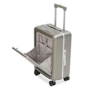 Swiss Military Black Gold Collection Bristol Luggage, Anti-Theft Zipperless Trolley, TSA Lock, 360° Wheels, USB & Type-C Port, 14″ in Laptop Compartment, 44L, Makrolon PC, (Free Cover) Gold, 55cm