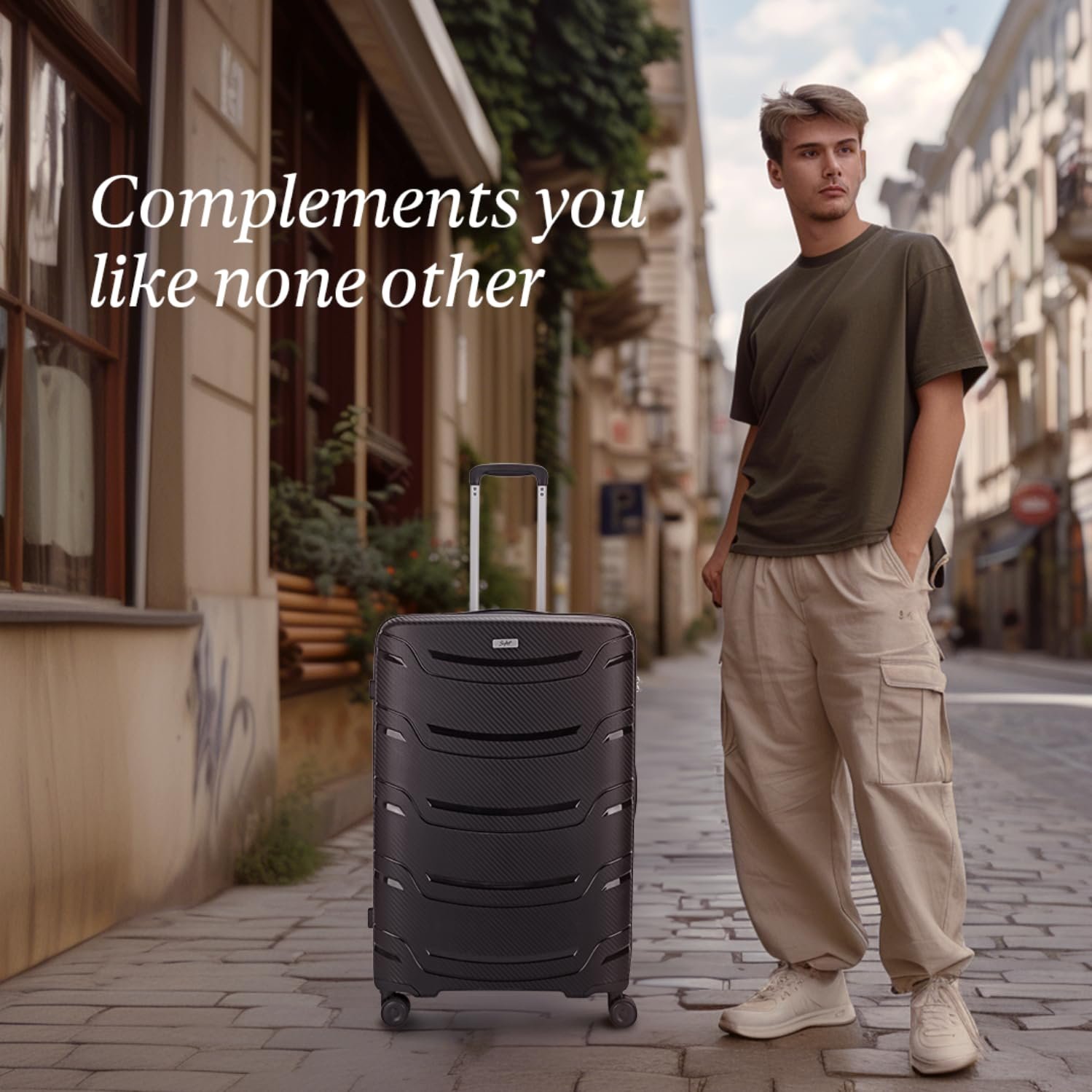 Skybags Medium Curve Size Hard Spinner Luggage (66 Cm)|Polypropylene Spinner Luggage Trolley with 8 Wheels| Black|Unisex - Image 2