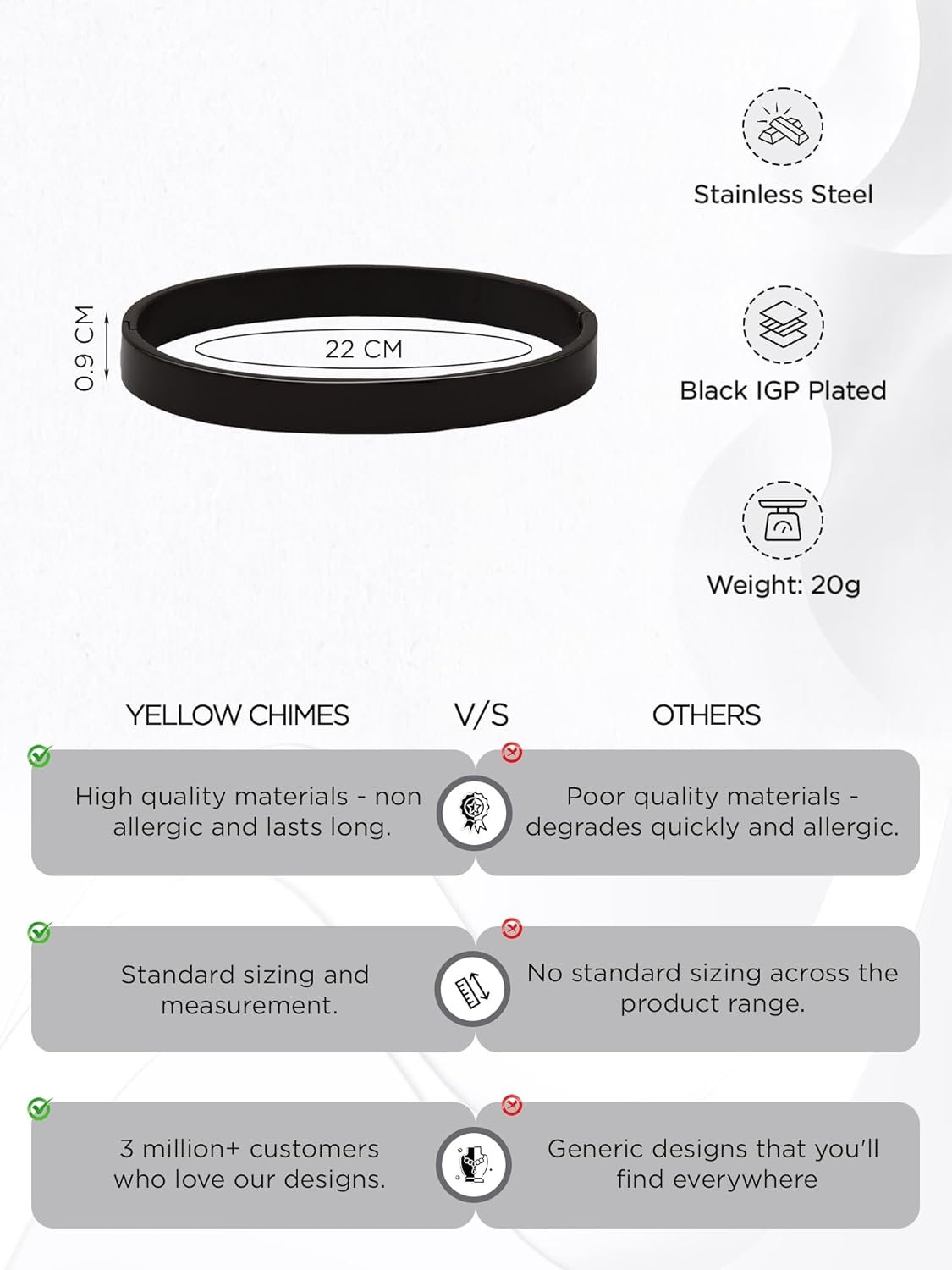 Yellow Chimes Kada Bracelets for Men Stainless Steel Black Kadaa Bracelet for Men and Boys. - Image 4