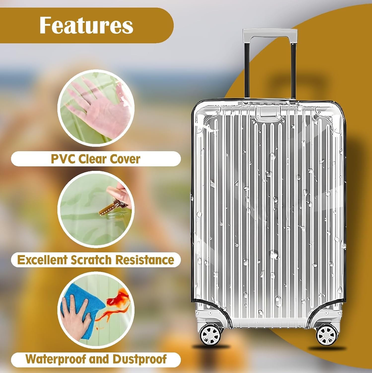 JD FRESH 24 inch Trolley Bag Cover/Suitcase Bag Cover/Waterproof Dustproof Luggage Covers/Zippered Clear PVC Suitcase Covers Protectors (Set of 1) - Image 5