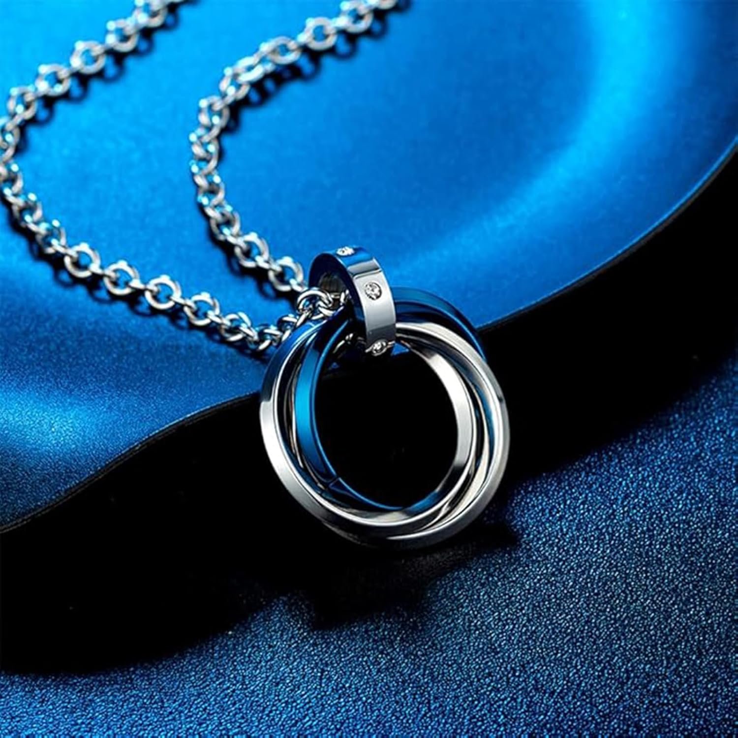 Silver Chain for Man, Blue Three-Ring Necklace for Men, Stylish Neck Chain for Boys, Anime Accessories, Locket for Men, Fashion Jewelry - Image 5