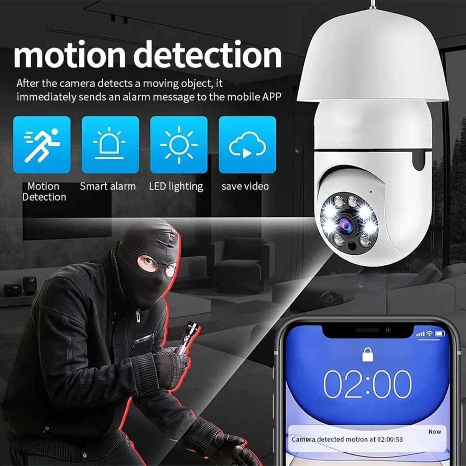 TP PLUS 3MP Full HD Smart Wi-Fi CCTV Home Security Camera 360° with Pan Tilt Bulb Camera View & Talk 128GB SD Card Support (Not Included) Perfect for Home Office Monitoring (Light Camera) - Image 4