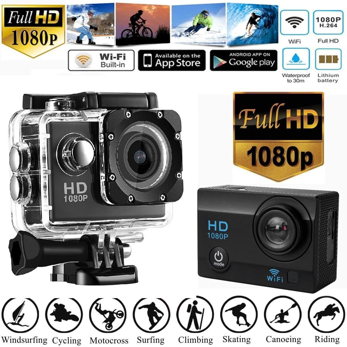 SIRGAWAIN Action Camera 1080P 12MP Sports Camera Full HD 2.0 Inch Action Cam 30m/98ft Underwater Waterproof Camera with Mounting Accessories (CAM3) - Image 4