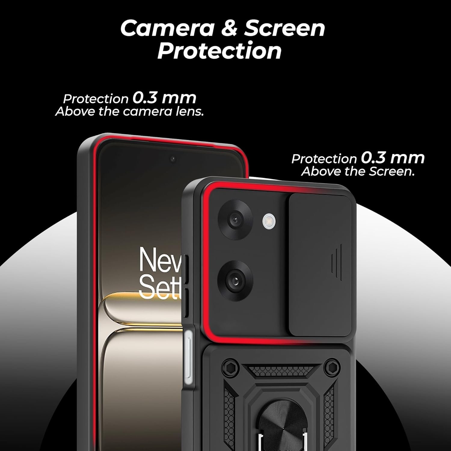 A rtistque Armor Bumper Back Case Cover for OnePlus Nord CE5 5G | Stylish Ring Holder & Inbuilt Stand | Sliding Camera Cover | Shockproof TPU Protective Design | Oneplus Nord Ce 5 Back Cover - Black - Image 6