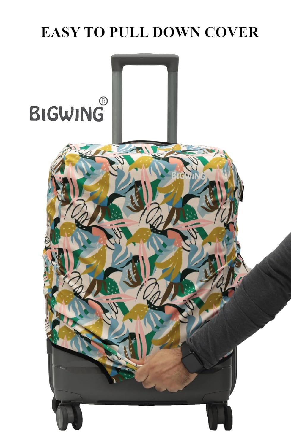 BIGWING Protective Cover in Polyester Fabric with Botanical Print for | 65 cm 24 inch Medium Size | Hard Luggage Trolley Bag Cover (Fits Only On Fiber - Plastic Trolley Bag) - Image 2