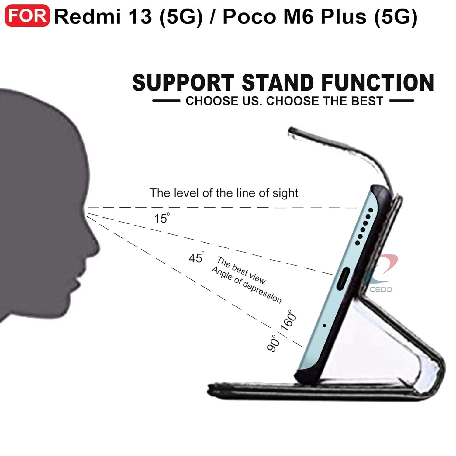 CEDO Redmi 13 (5G) / Redmi 13 Prime Edition/Poco M6 Plus (5G) Flip Cover | Leather Finish | Inside Pockets & Inbuilt Stand | Shockproof Wallet Style Magnetic Closure Back Case Flipcover (Black) - Image 6