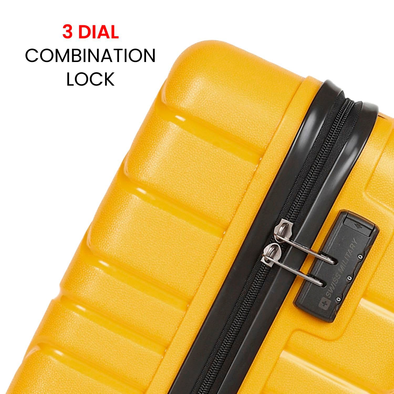 Swiss Military Rhombus 55 Cms Cabin Luggage Yellow - Lightweight Polycarbonate Hardshell Carry-On Suitcase, 8-360° Rotating Spinner Wheels, Fixed Combination Lock, Push Button Handle, Travel Bag - Image 4