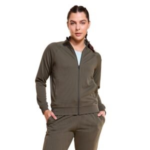 Enamor Full Sleeve High Neck Regular Length Zipper Ottoman Fabric Jacket – Relaxed Fit – A906