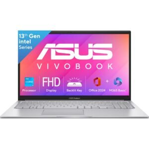 ASUS Vivobook 15, Intel Core i3 13th Gen 1315U, 8GB RAM, 512GB SSD, FHD 15.6", Windows 11, Office Home 2024, Cool Silver, 1.7Kg, X1504VA-NJ3320WS, Intel UHD iGPU, M365 Basic (1Year)* Laptop