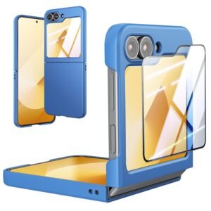 Foluu Slim Fit Case for Samsung Galaxy Z Flip 6, with Front Built-in Screen Protector, Ultra Thin Matte PC Protective Cover for Samsung Galaxy Z Flip6 5G 2024 (Blue)
