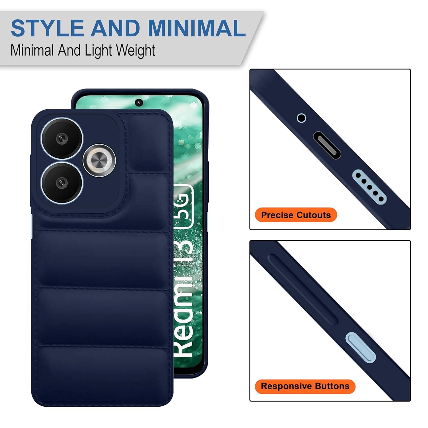 CEDO Redmi 13 (5G) / Redmi 13 Prime Edition/Poco M6 Plus (5G) Back Cover | Camera Bump & 360° Flexible Puff Armor Protection | Matte Soft Silicon Shock Proof Rubberised Back Case Cover (Blue) - Image 4