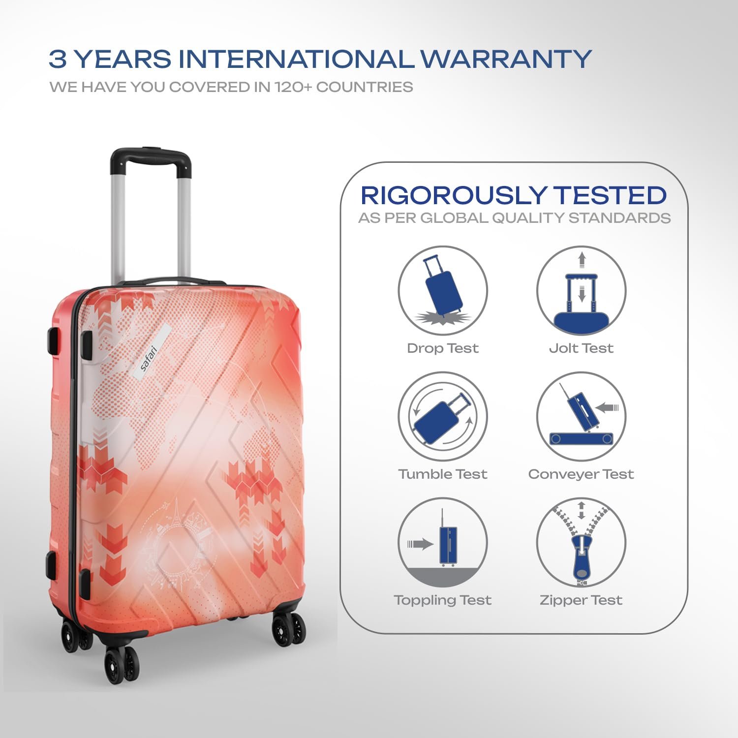 Safari Matrix 8 Wheels 65cm Medium Size Trolley Bag, Hard Case Polycarbonate, 360 Degree Wheeling Small Check in Luggage, Suitcase for Travel, Trolley Bags for Travel, Printed - Image 6