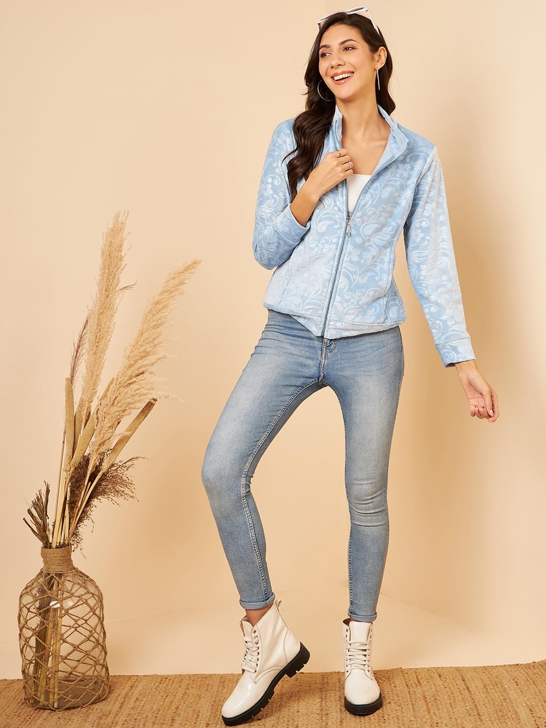 Modeve Floral Printed Stand Collar Lightweight Tailored Jacket - Image 2