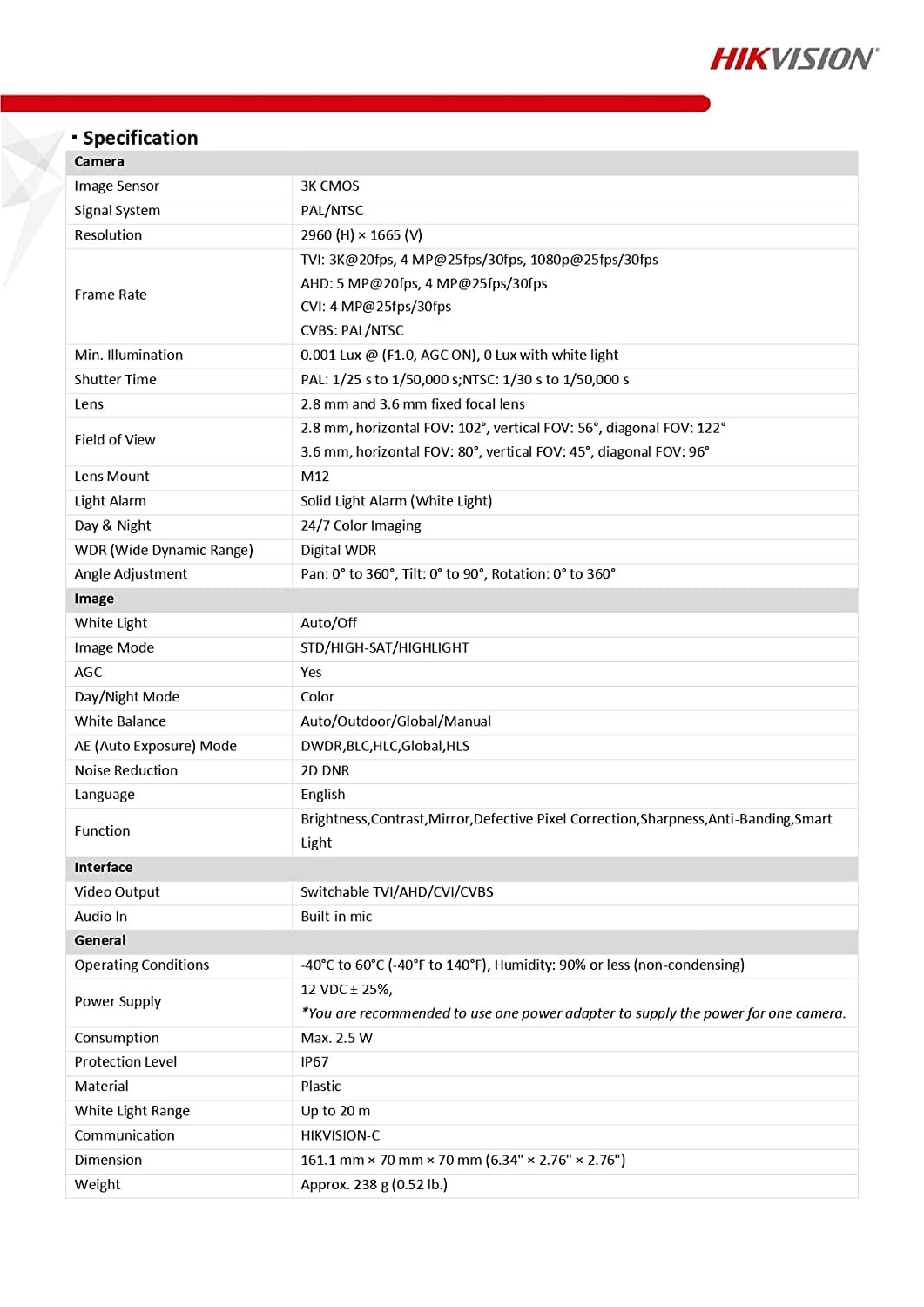 HIKVISION 3K ColorVu Audio Fixed Mini Bullet Camera DS-2CE10KF0T-PFS - Image 3