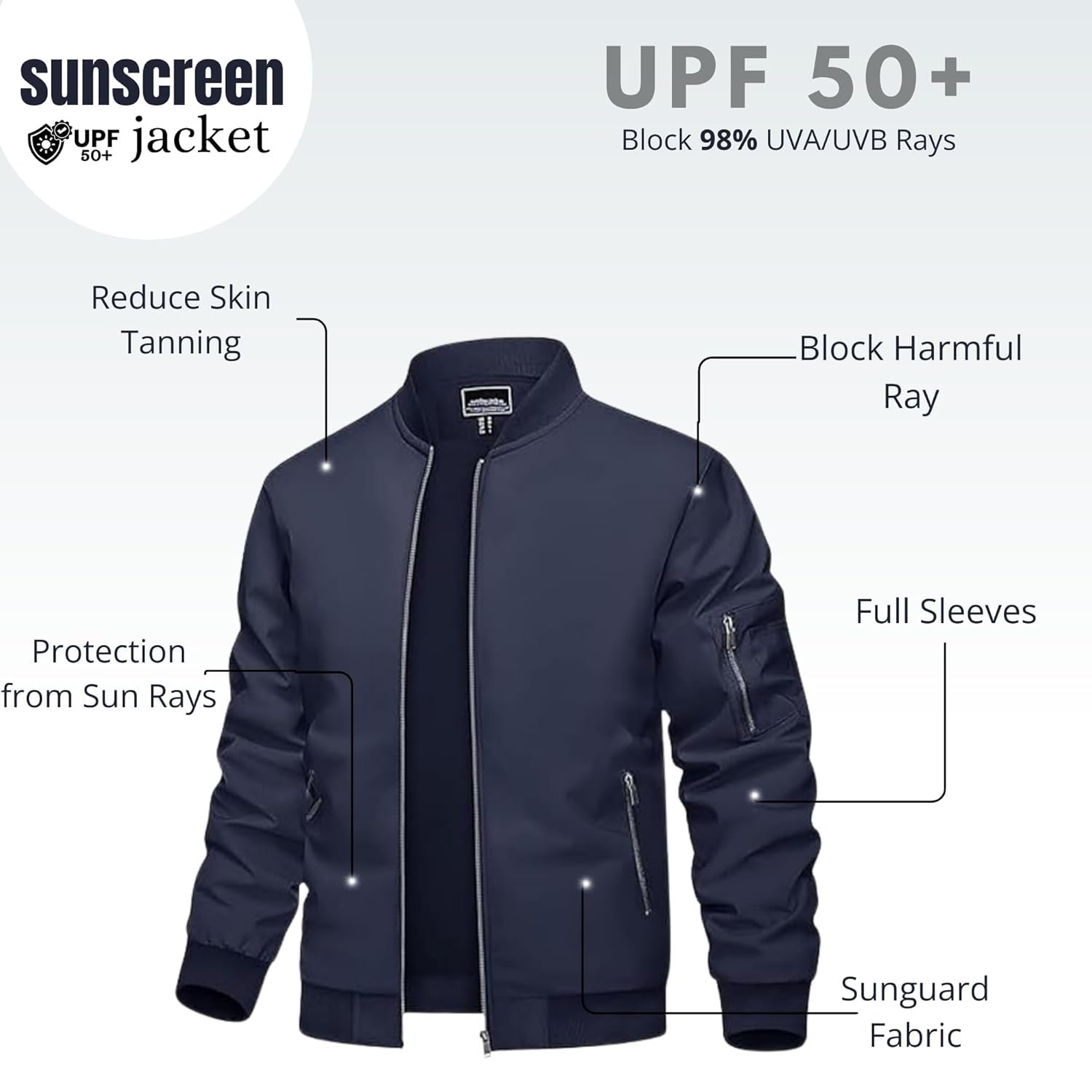 MIA FASHION Men's Sunscreen Jacket with UV Protection UPF 50+ Jacket, Full Sleeve, Regular Fit | Stylish Stand Collar & Zipper Closure jacket - Image 2