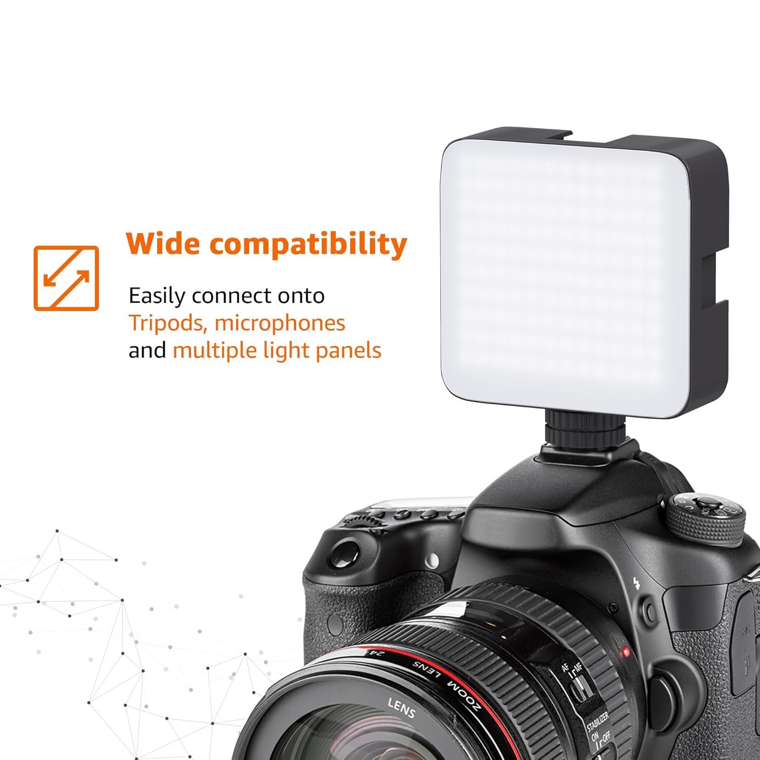 Amazon Basics Camera Video Light with Clip and 3 Cold Shoe Connector | 120 LED Beads | Dimmable & Rechargeable Battery | Useful for Photography, Live Streaming, Makeup, Video Meeting - Image 2