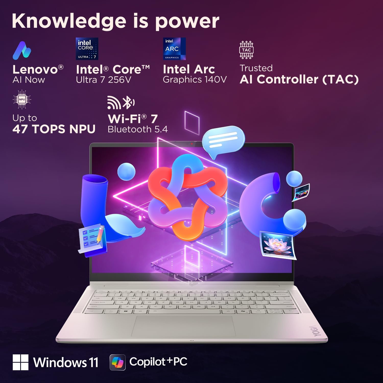 Lenovo Yoga 7 2-in-1 Intel Core Ultra 7 256V,Copilot+ AI PC(16GB RAM/1TB SSD/14(35.5cm) WUXGA OLED/47 Tops/Win 11/Office Home 2024/Digital Pen/1Yr ADP/Seashell/1.38Kg), 83JQ000VIN Convertible Laptop - Image 4