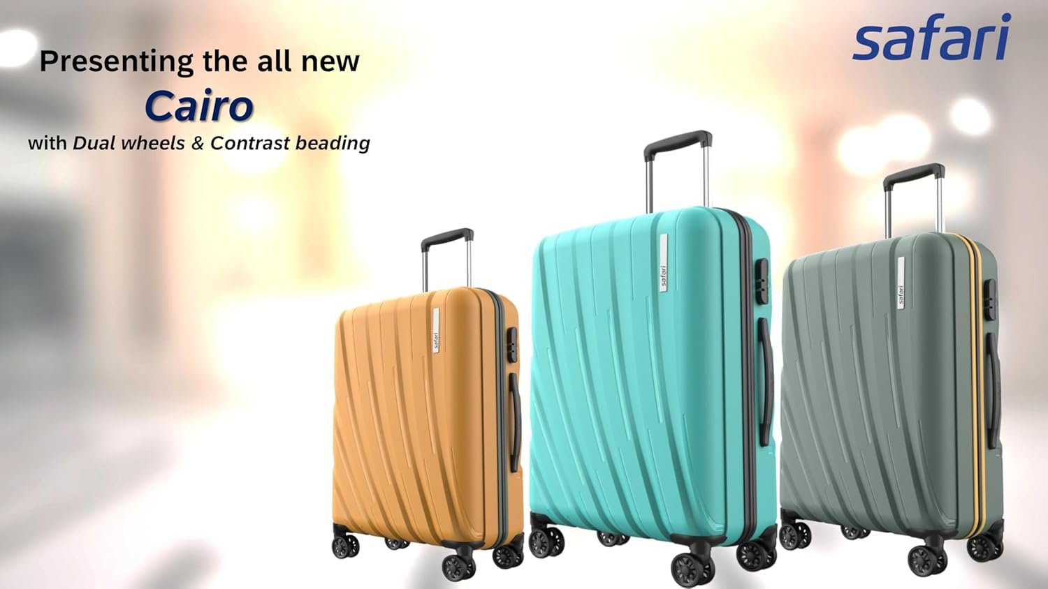 Safari Polyproplyene Hard Shell Cairo 8 Wheels, 5 Years Warranty (Cabin & Check-in) Trolley Spinner Luggage Set of 3, 55Cm, 66Cm & 75Cm, Small, Medium, Large (SAGE Green) - Image 3
