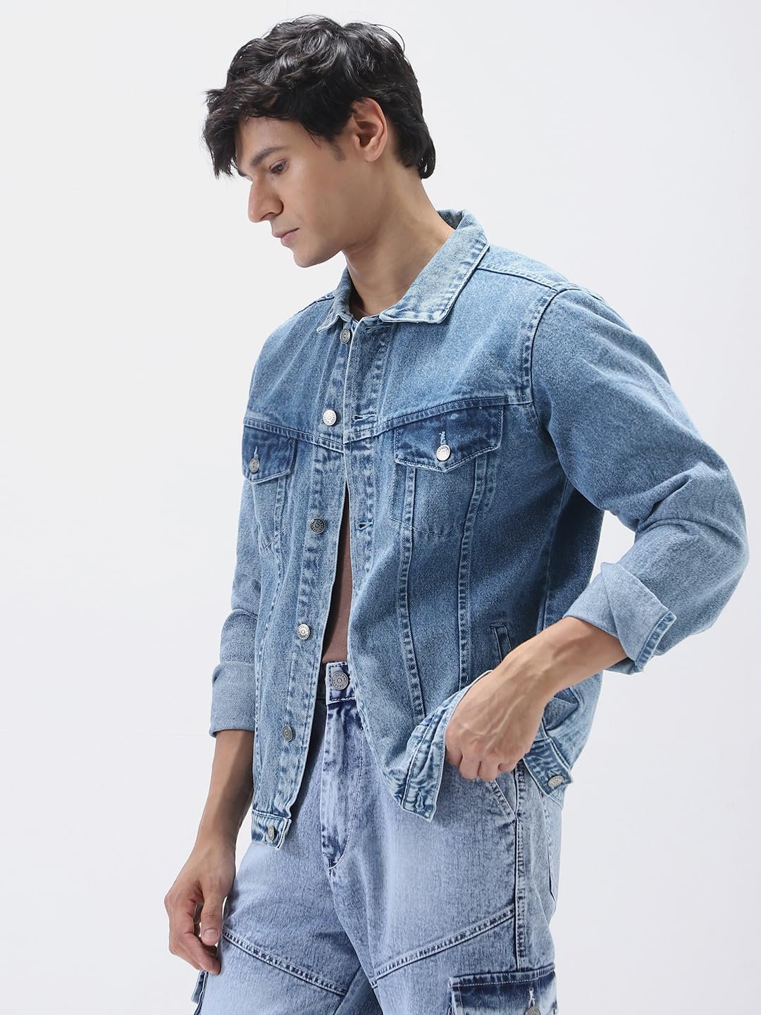 Urbano Fashion Men's Regular Fit Washed Full Sleeve Denim Jacket - Image 3