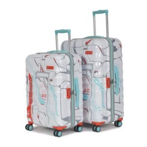 uppercase Cyber Punk Set of 2 (Small+Medium) Hardsided Printed Polycarbonate 8 Wheel Double Spinner Printed Eco Trolley Bag, Travel Suitcase for Unisex (White), 75.5 cm