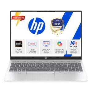 HP Smartchoice OmniBook 5 (Previously Pavilion) 50 Tops, AMD Ryzen AI 5 340 (16GB LPDDR5X, 512GB SSD) WUXGA 2K, 16''/40.6cm, Win11, Office24, Silver, 1.79kg, ag1037au, Next Gen AI Copilot+ Laptop