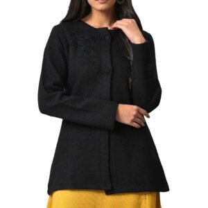W for Woman Black Woollen Short Winter Jacket For Women